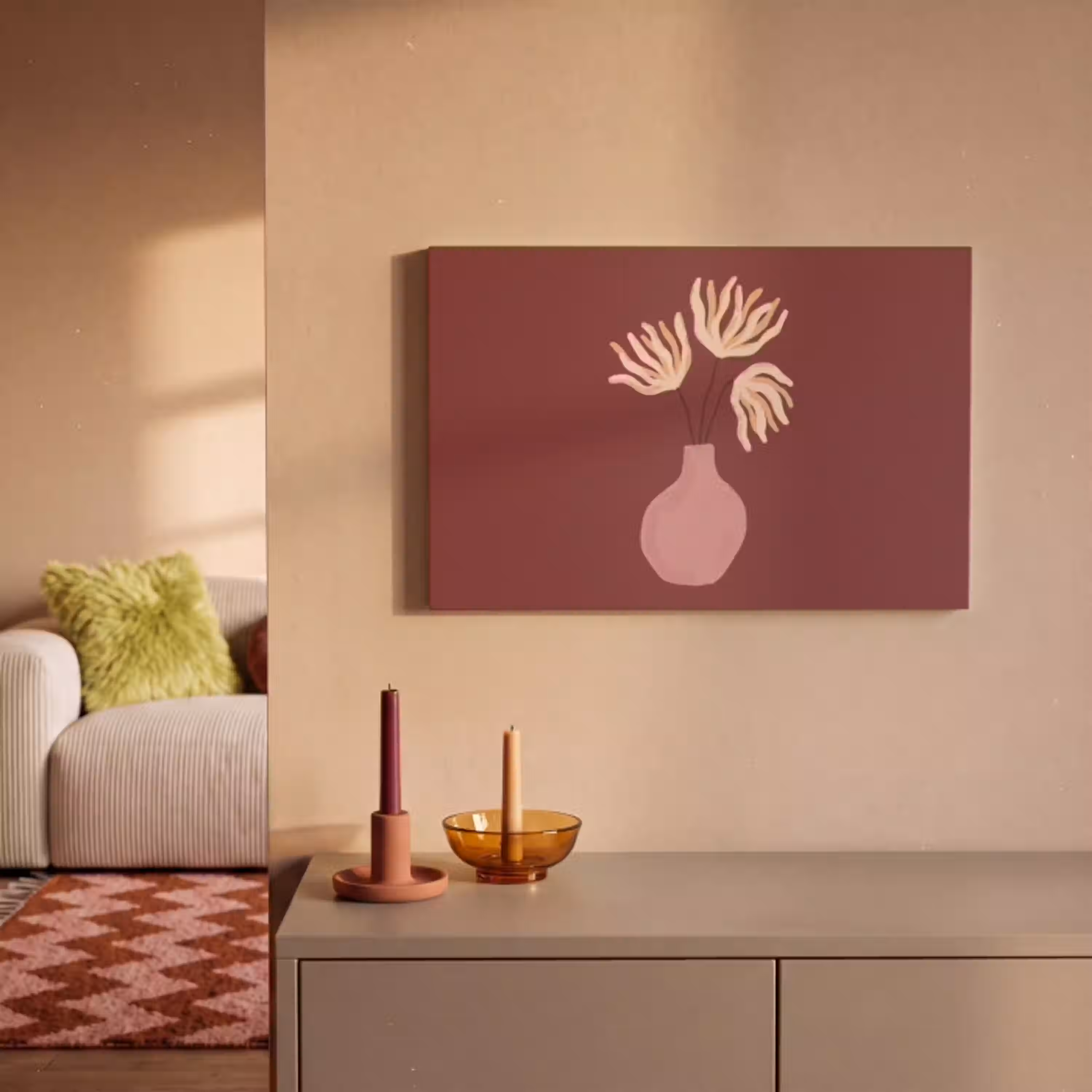 Bloemen - Vaas - Abstract - Modern - Aardetinten canvas 2cm klein -sfeer1