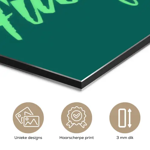 c'est la fucking vie - Groen - Handgeschreven aluminium wit klein -closeup_NL