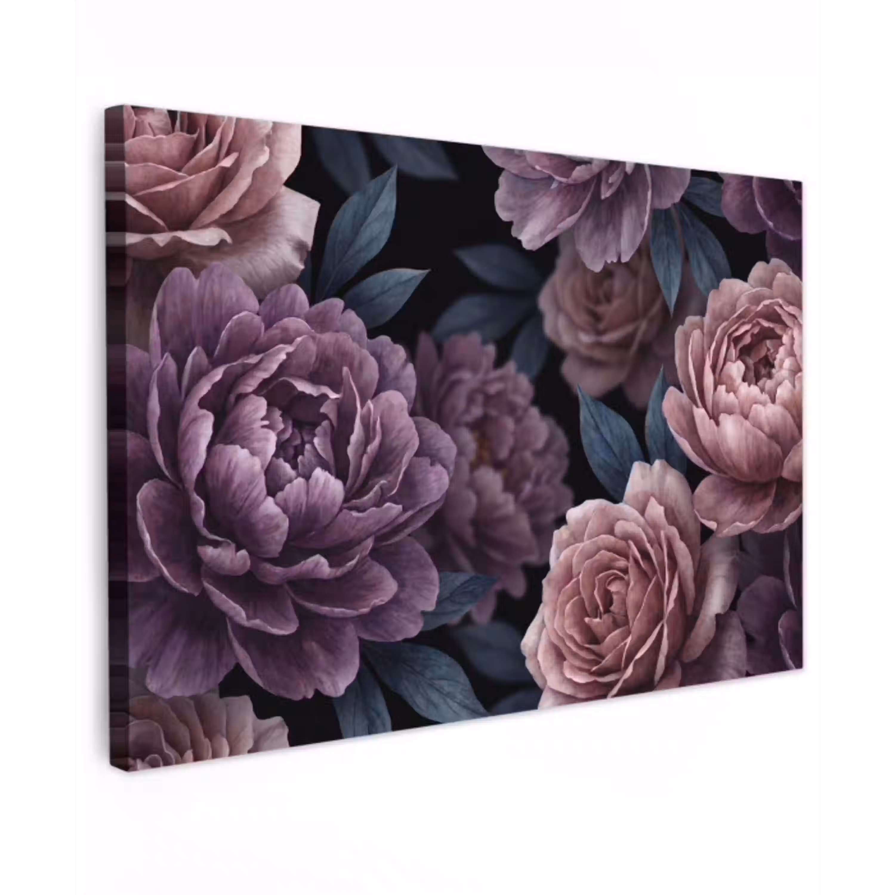 Bloemen - Patroon - Donker - Botanisch - Paars canvas 2cm klein -z3d