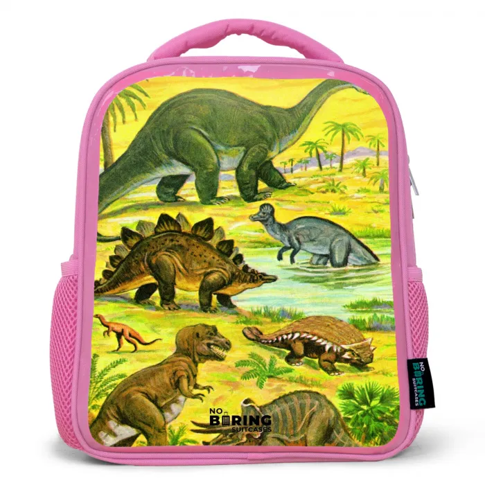 Dinosaurus in Dinosaurusland Kinderrugzak - Roze middel -3d