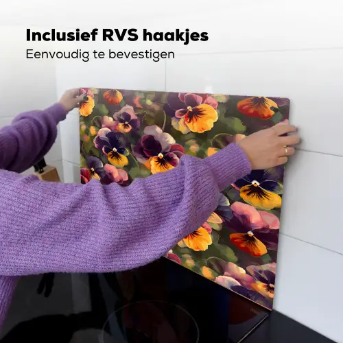 Warm - Patroon - Penseel - Viooltjes Inductie beschemer met haakjes klein 777 -ky-ophangen-nl