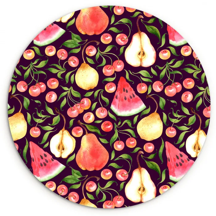 Donker - Bladeren - Fruit Wandcirkel plexiglas klein 852 -3d