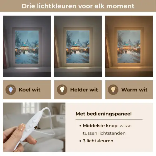 Winterkermis - Dorp - Kleurrijk Light Box met kabel (Tafellamp) klein -USP_lichtkleurNL