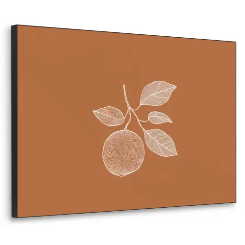 Sinaasappel - Getekend - Bladeren - Bruin Textielframe zwart klein -3d