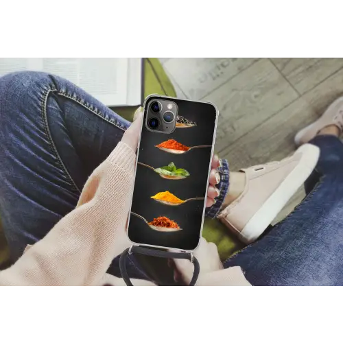 Kruiden - Lepel - Specerijen - Zwart - Italiaans Hoesje iPhone 12 Pro met koord klein -hand