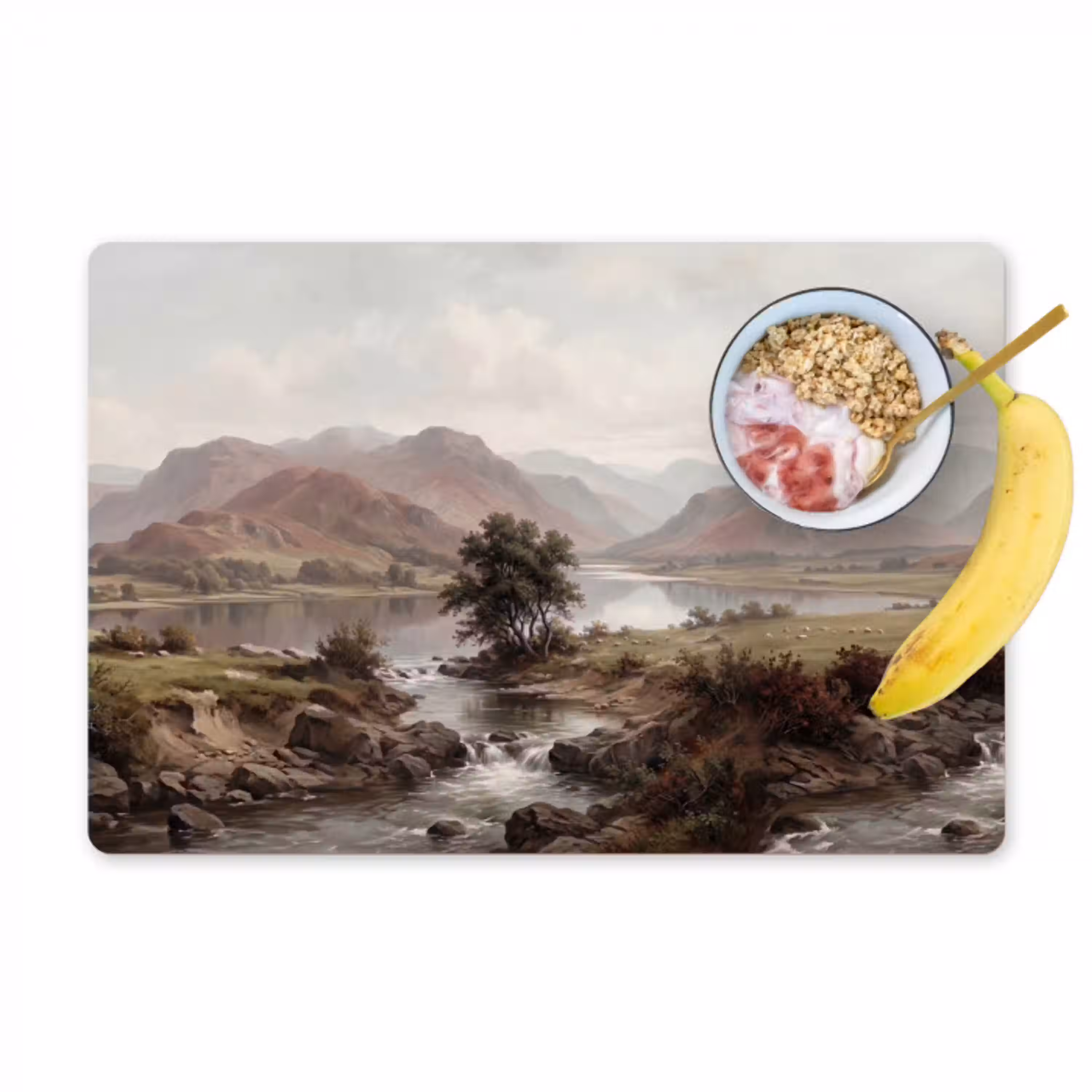 Berglandschap - Meer - Bergen - Vallei - Klassiek Placemat vinyl groot -zzzproduct_Kitchenyeah-website