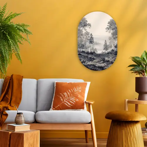 Mistig - Berglandschap - Illustratie Wandcirkel Ovaal Forex klein -sfeer4