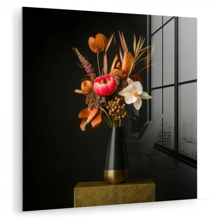Boeket - Oranje - Gouden - vaas plexiglas 5mm klein -zzzproduct_nieuw