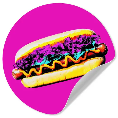 Hotdog - Roze - Retro Wandcirkel behangsticker klein -3d