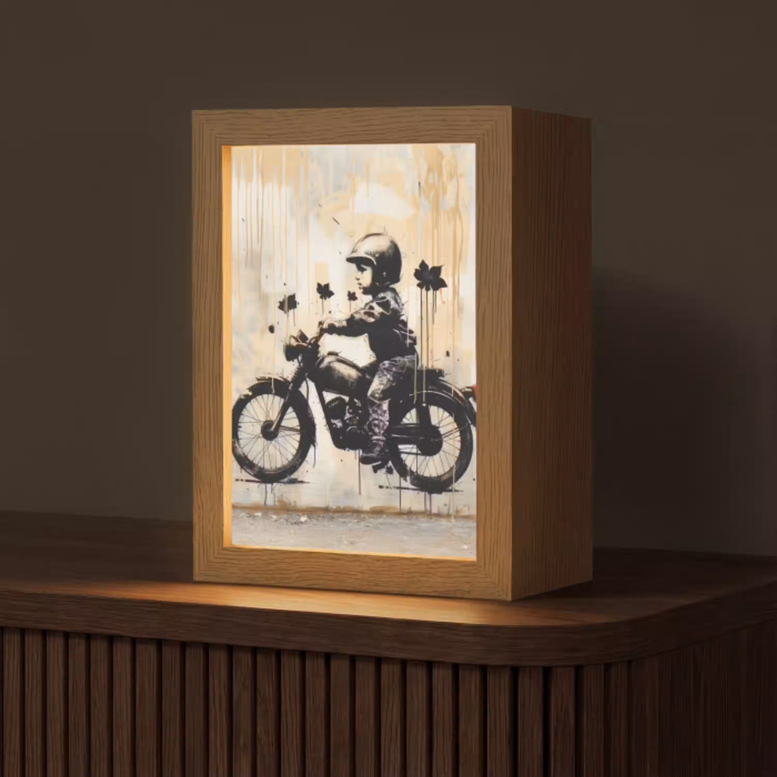 Street art - Motor - Jongen - Graffiti - Banksy Style Light Box met kabel (Tafellamp) klein -z3d_website