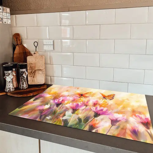 Vlinders - Oranje - Bloemen Inductie beschermer vinyl 3mm klein -sfeer3