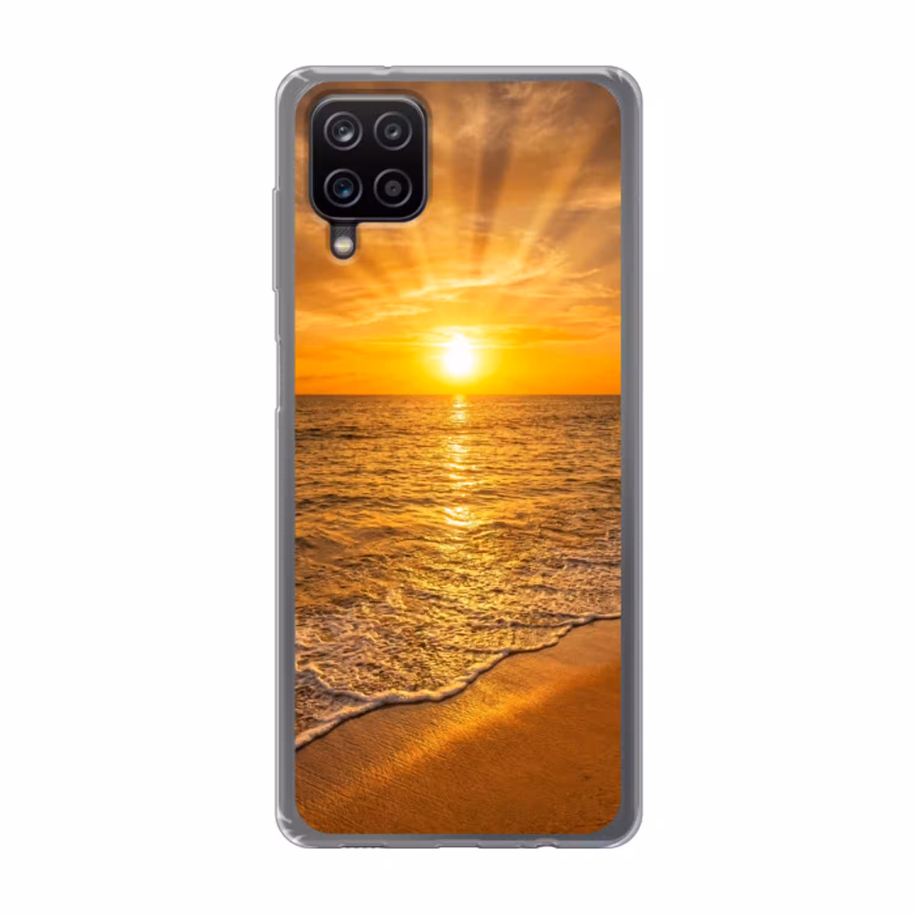 Zee - Zonsondergang - Golven - Kust - Oranje Telefoonhoesje Samsung Galaxy A12 klein -3d