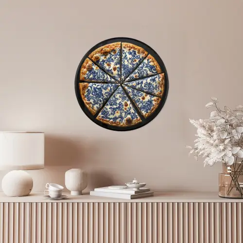 Pizza - Eten - Delftsblauw Fotolijst rond zonder passe partout klein -sfeer3