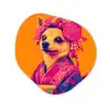 Kimono - Hondje - Bloemenkroon - Oranje Wandcirkel Organisch Aluminium middel -3d