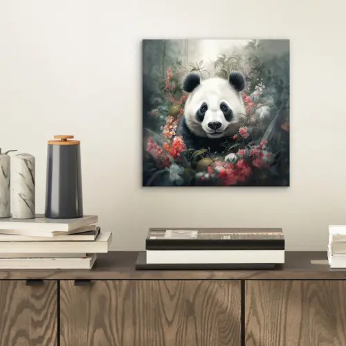 Panda - Wilde dieren - Bloemen - Natuur aluminium wit klein -sfeer1