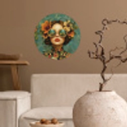 Vrouw - Bloemen - Vlinders - Natuur - Vintage Wandcirkel behangsticker klein -sfeer1