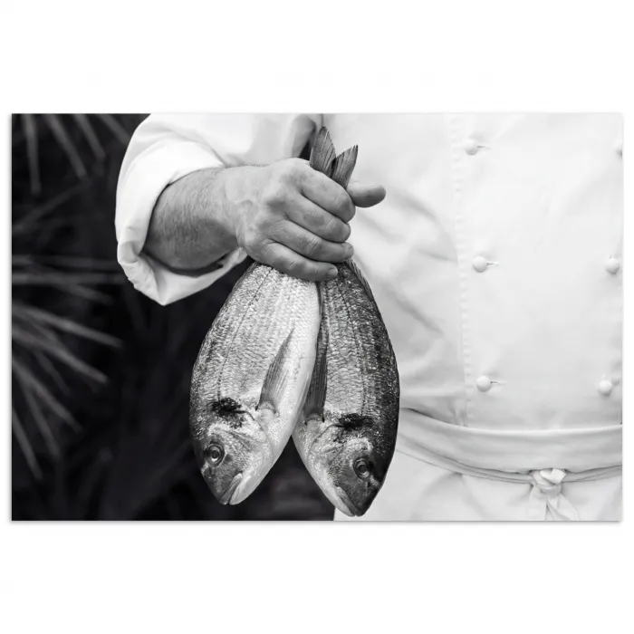 Vissen - Chef - Zwart - Wit poster papier klein -3d