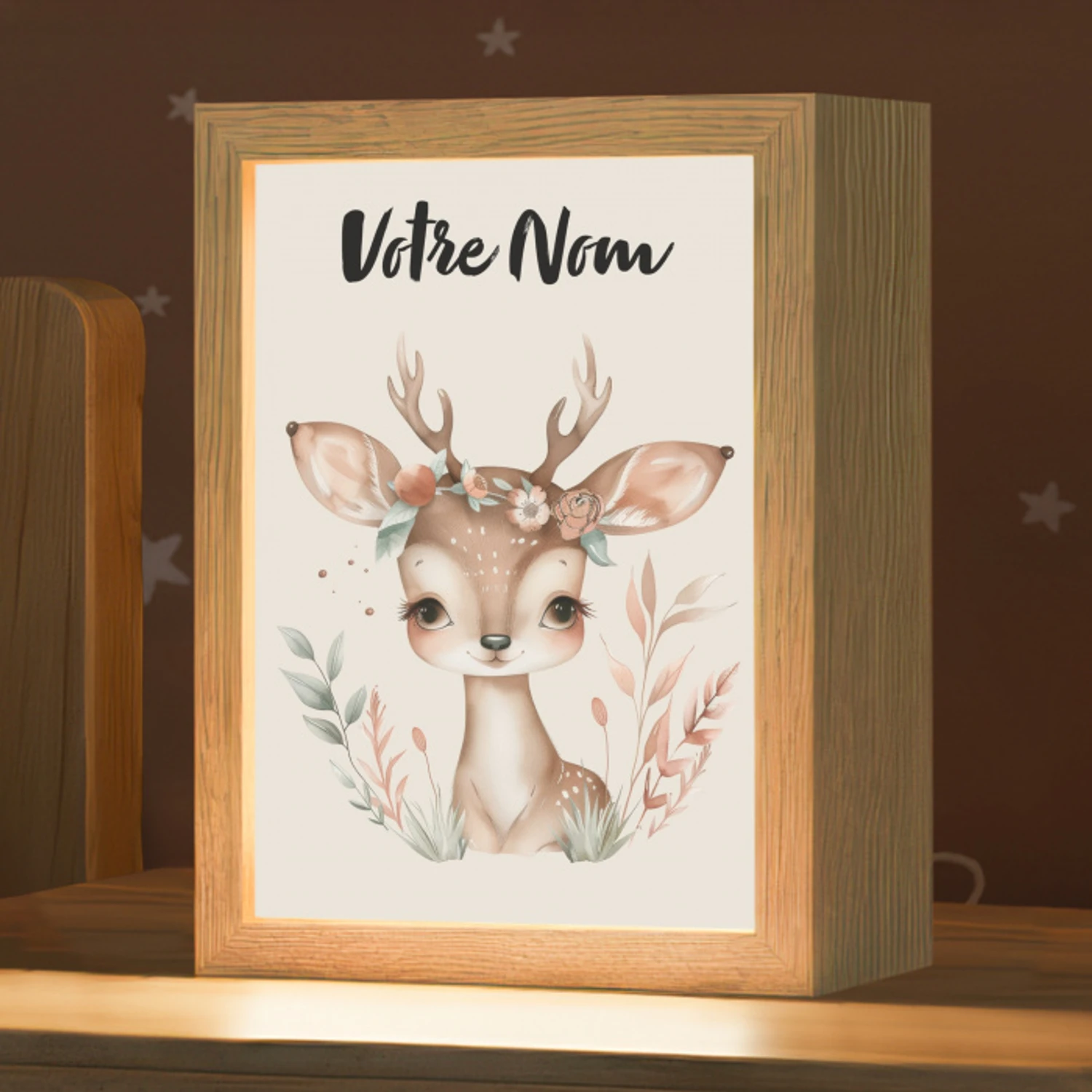 Hert - Bohemian - Bloemen - Bosdieren Light Box met kabel (Kinderlampje) klein -zzz_3d_website