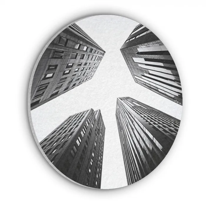 Gebouwen - Lucht - Zwart Akoestische PET Vilt - Rond klein -3d