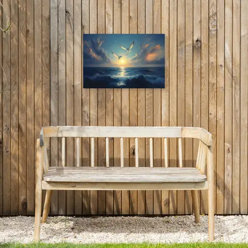 Meeuwen - Zee - Wolken -Blauw Tuinposter op houten frame 2 cm dik klein -sfeer4