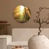 Bos - Herfst - Zon - Landschap - Natuur - Bomen - Bladeren Wandcirkel kunststof plaat 5mm dik klein -sfeer1