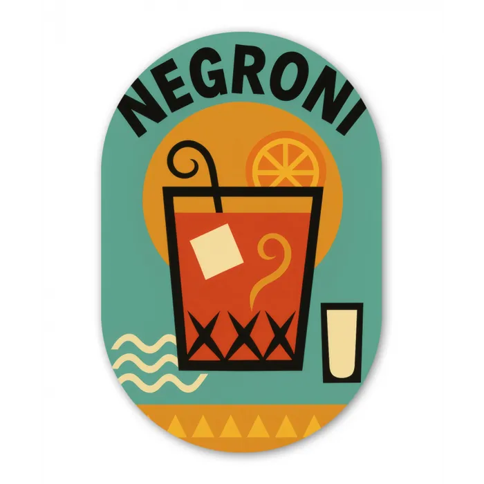 Cocktail - Negroni - Art - Sinaasappel Wandcirkel Ovaal Glas middel -3d