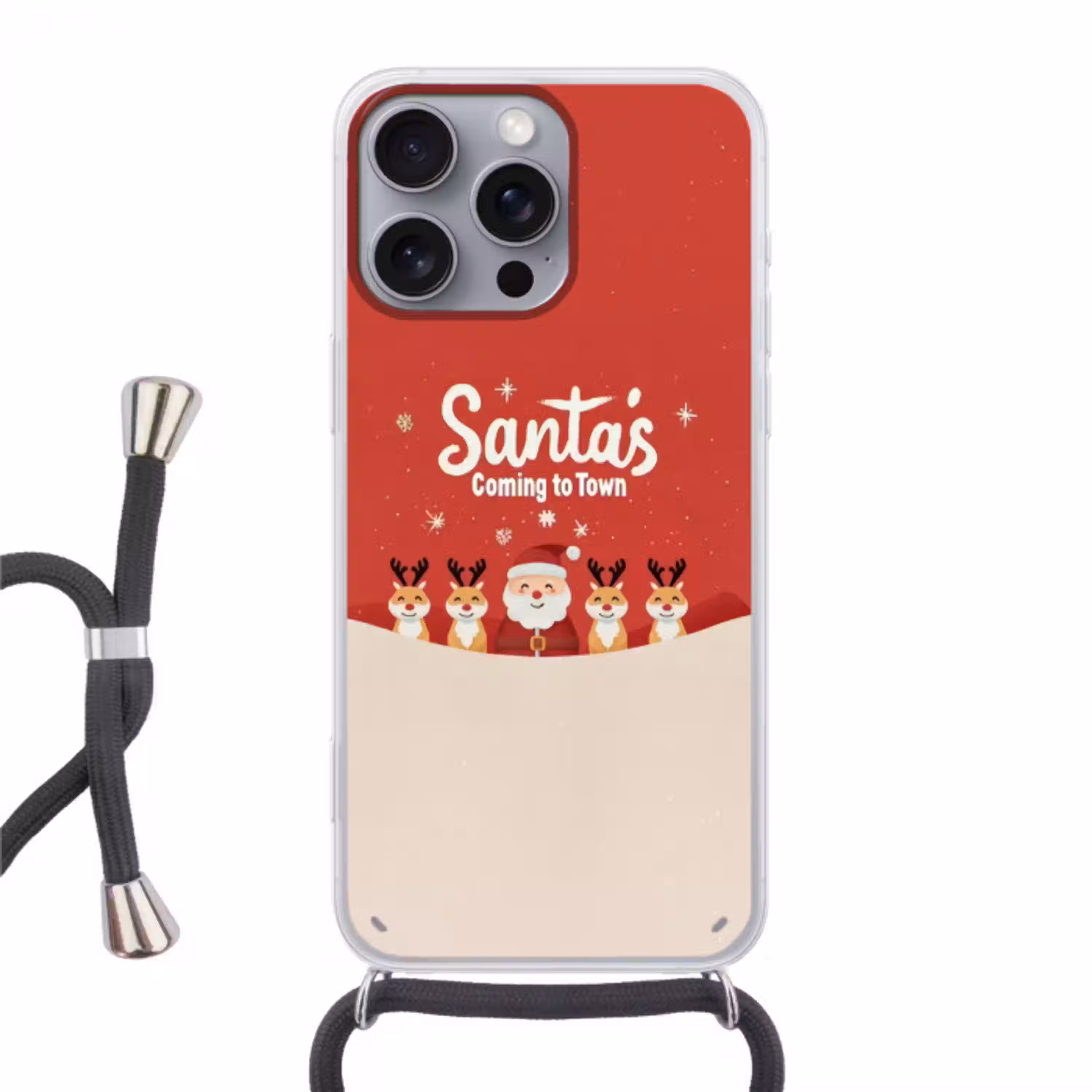 Illustratie - Kerstman - Rendieren - Rood Hoesje iPhone 16 Pro Max met koord klein -3d