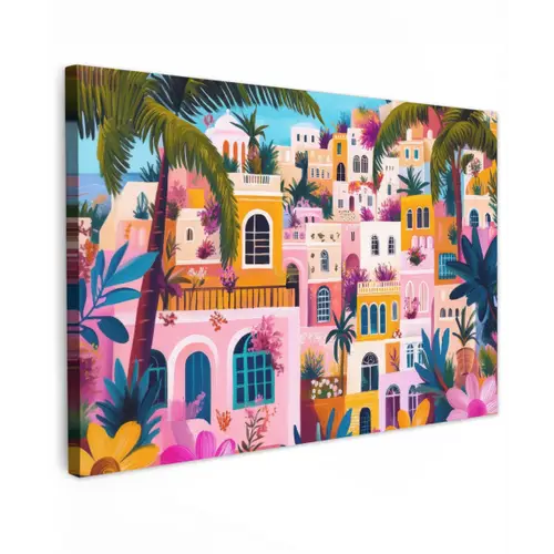 Kleurrijk - Roze - Oranje - Geel - Bloemen Tuinposter op houten frame 2 cm dik klein -3d
