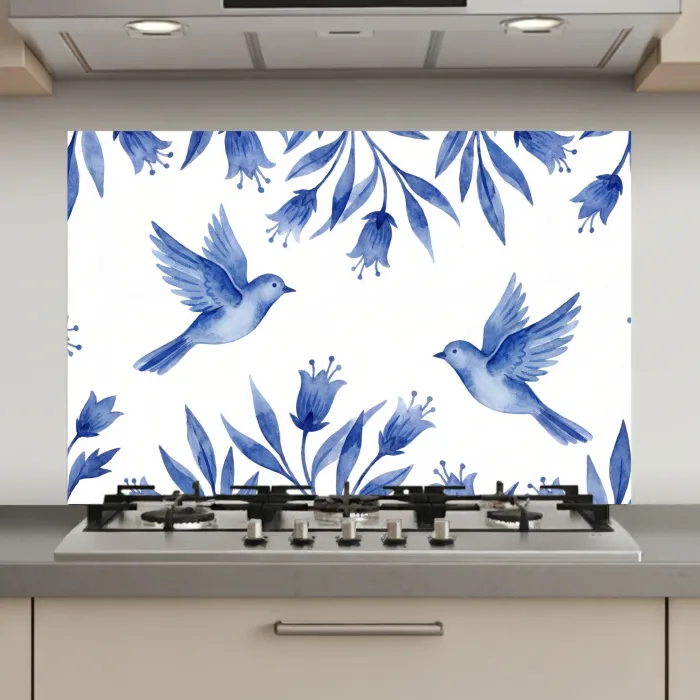 Modern - Vogels - Delfts - Blauw keuken achterwand spatscherm klein -3d_website