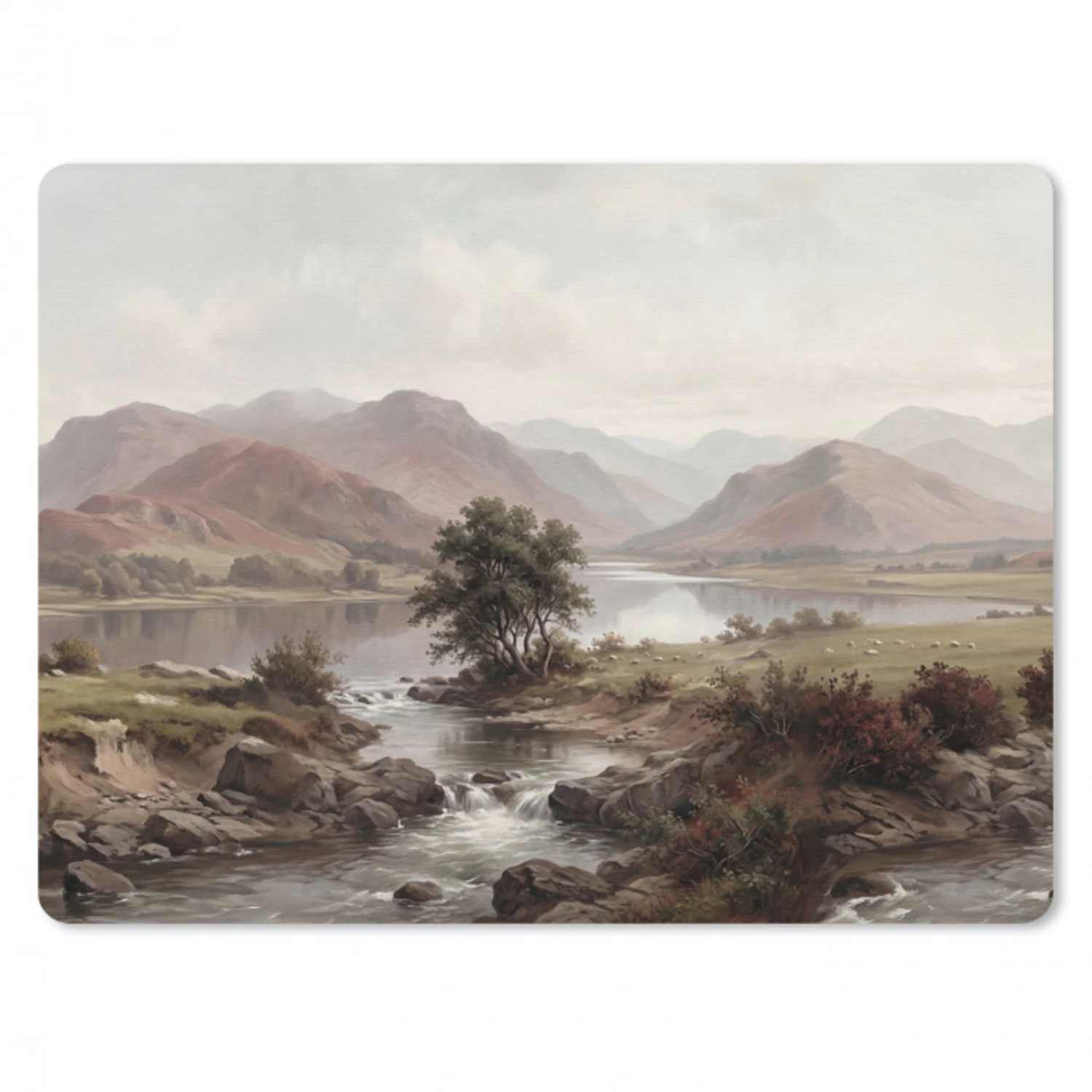 Berglandschap - Meer - Bergen - Vallei - Klassiek muismat rubber klein -3d