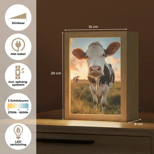 Koe - Weiland - Dieren portret - Natuur - Koeien Light Box met kabel (Tafellamp) klein -USP_NL