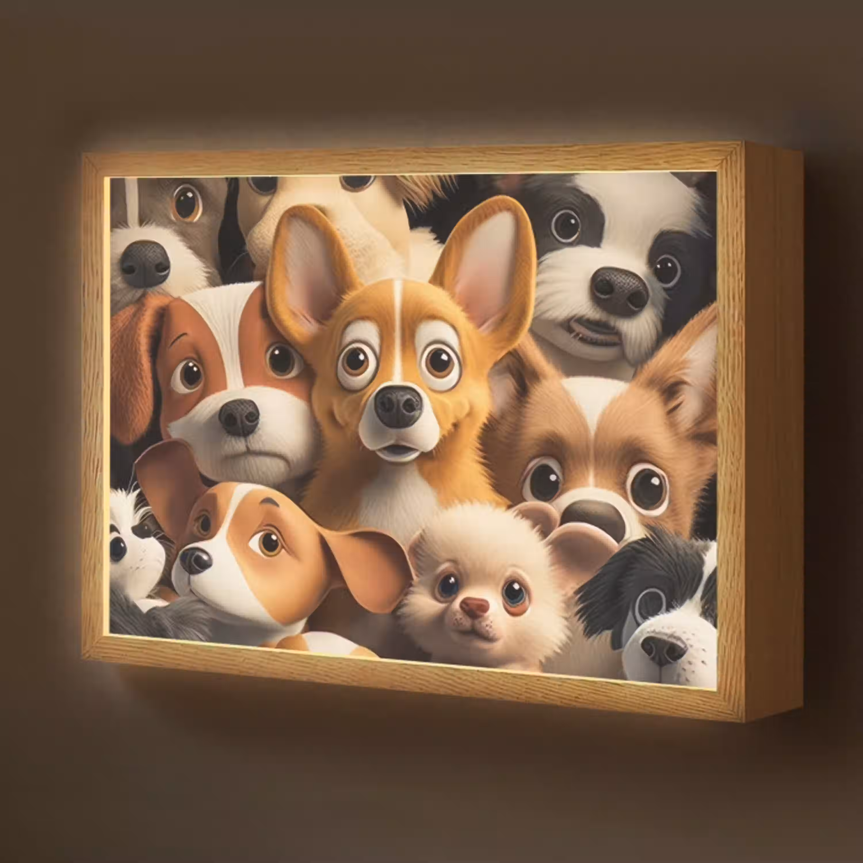 Honden - Dieren - Bruin - Zwart - Patronen - Kind Light Box met batterij (Wandlamp kind) middel -z3d_website