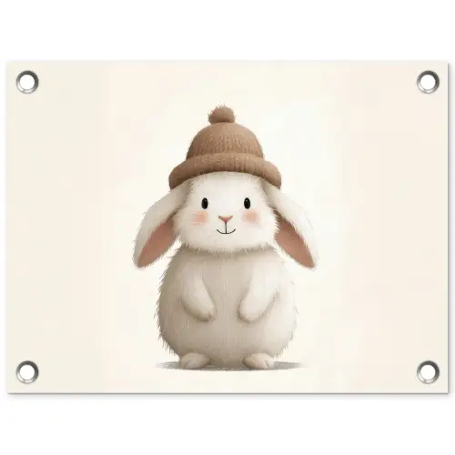 Konijn - Muts - Oren - Beige tuinposter los doek klein -3d