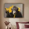 Aap - Chimpansee - Banaan - Geel - Dieren - Stropdas Textielframe zwart klein -sfeer1