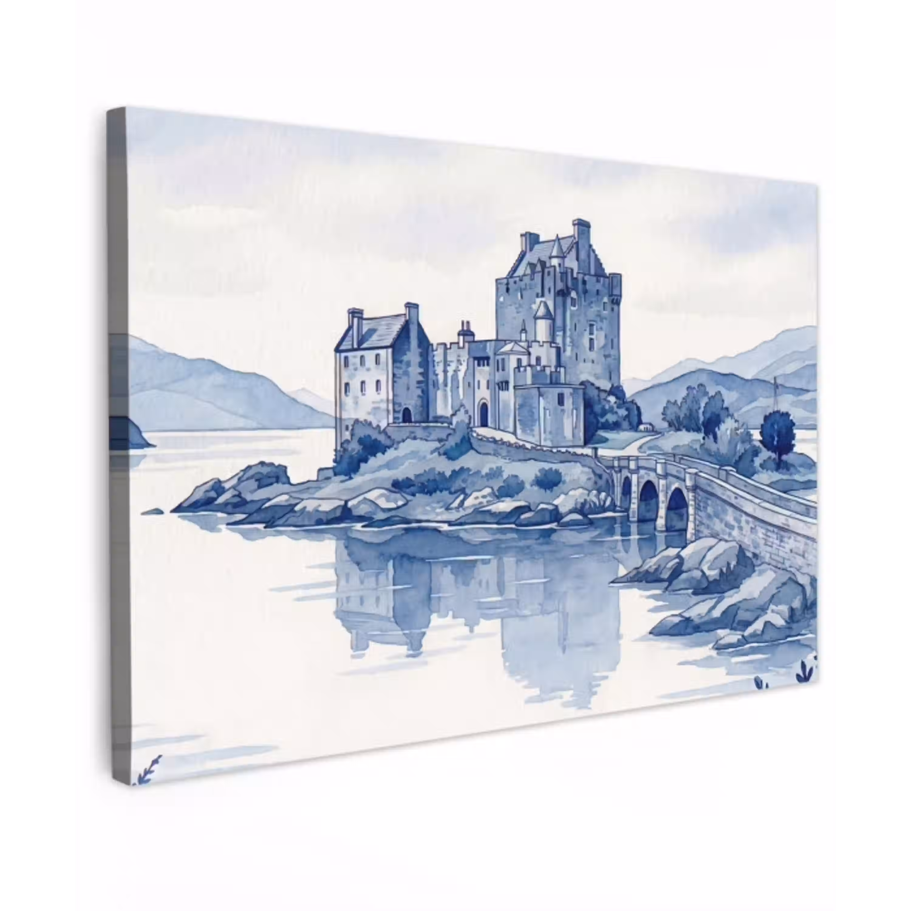 Schots - Kasteel - Blauw - Aquarel canvas 2cm klein -z3d