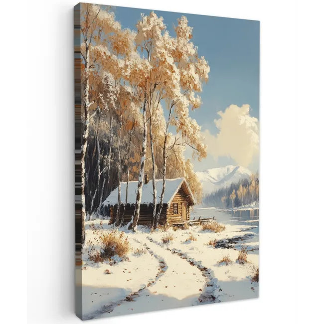 Winter - Sneeuw - Huis - Natuur canvas 2cm klein -z3d