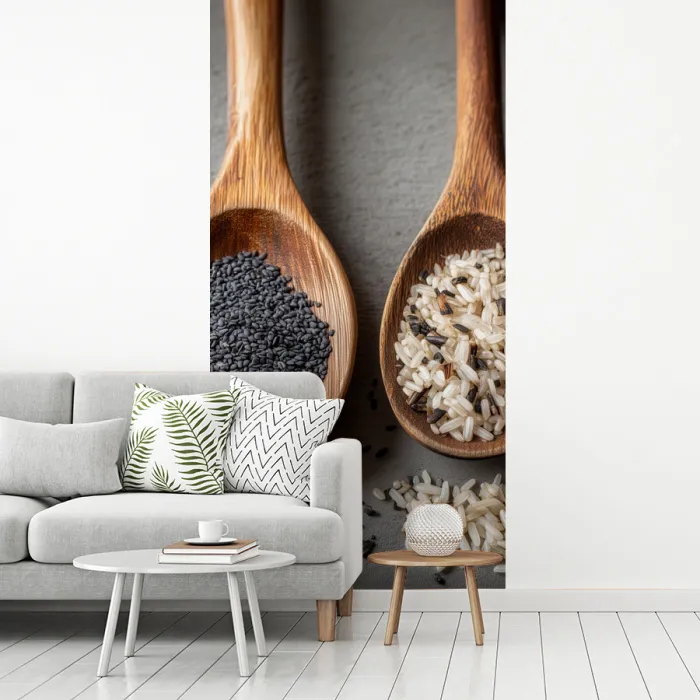 Houten - Lepels - Rijst - Zaden fotobehang vinyl groot -woonkamer