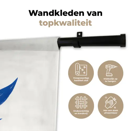 Bloem - Blaadjes - Minimalistisch - Blauw Wandkleed katoen klein -sfeer2