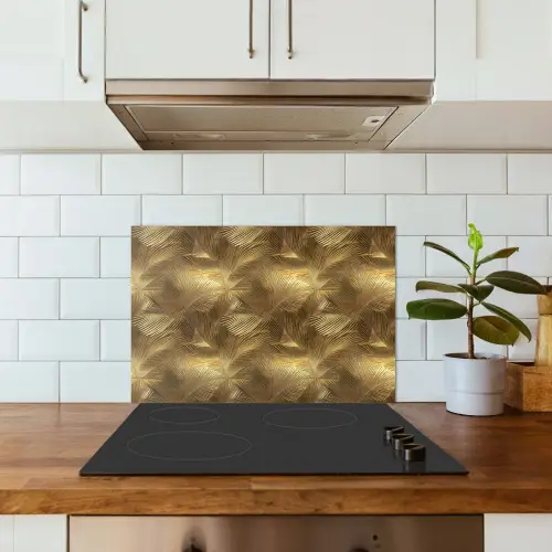 Palm - Waaier - Goud keuken achterwand spatscherm klein 900 -sfeer2