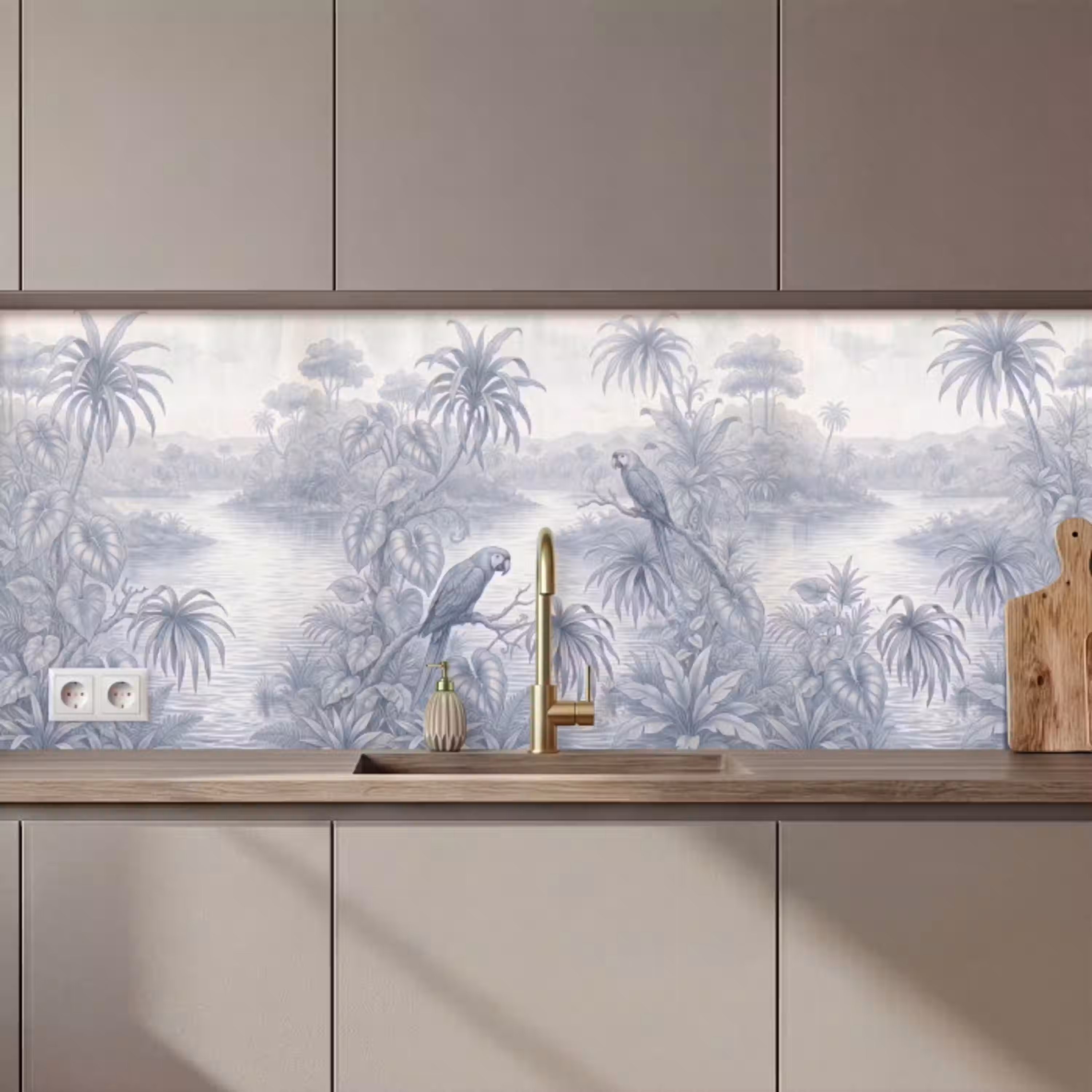 Vogel - Rivier - Tropisch - Illustratie - Blauw keuken achterwand 2 middel zz_3dshopping