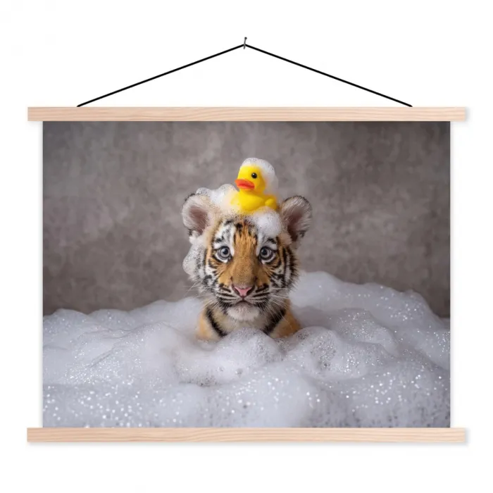 Welpje - Bad - Geel textielposter latten blank klein -3d
