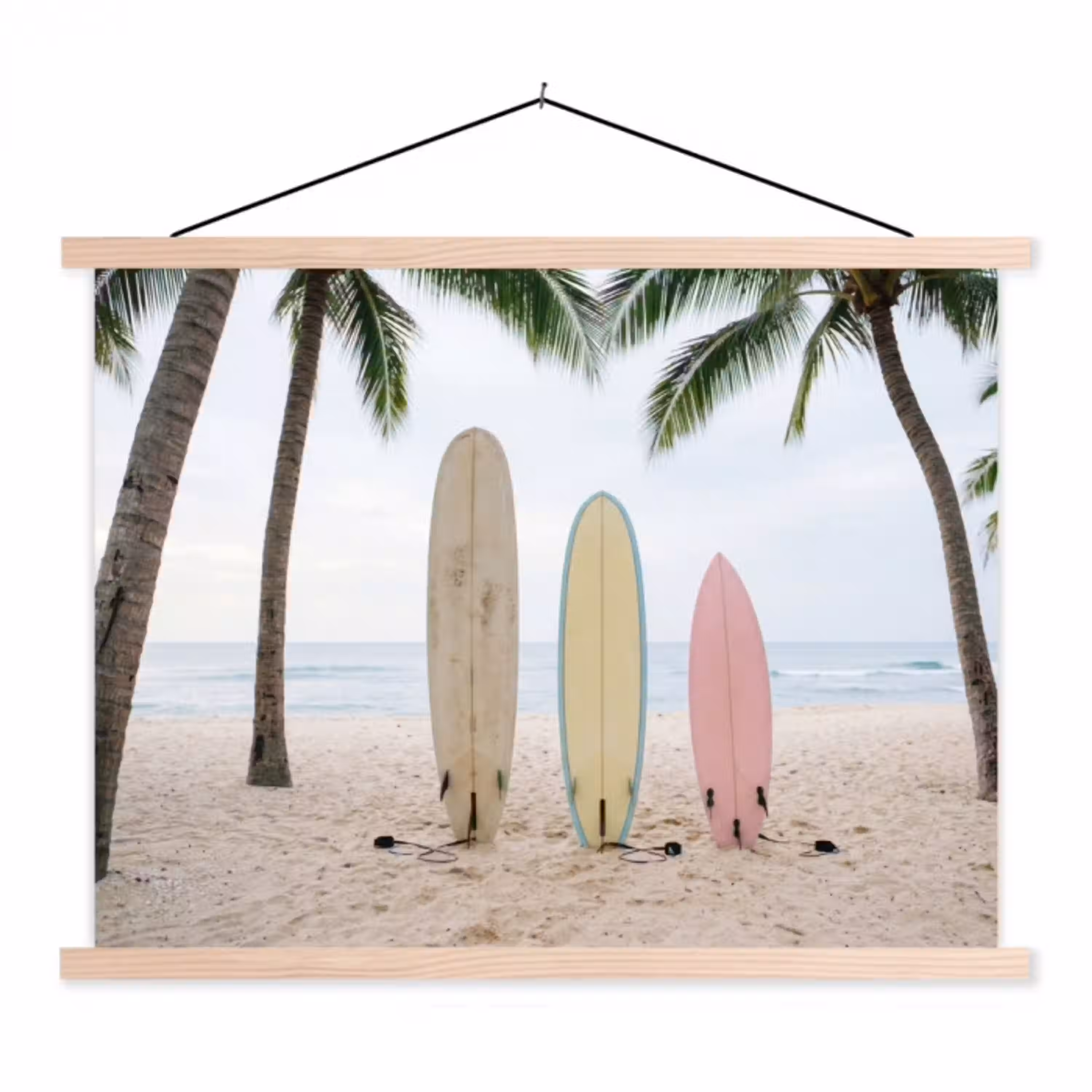 Surfboard - Palmbomen - Kleurrijk textielposter latten blank klein -3d