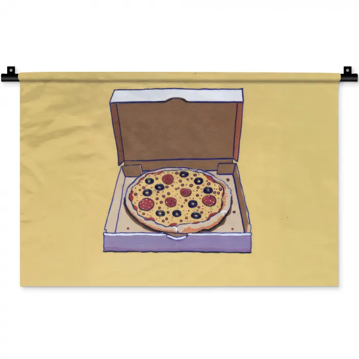 Pizza - Doos - Salami - Illustratie Wandkleed katoen klein -zz3d