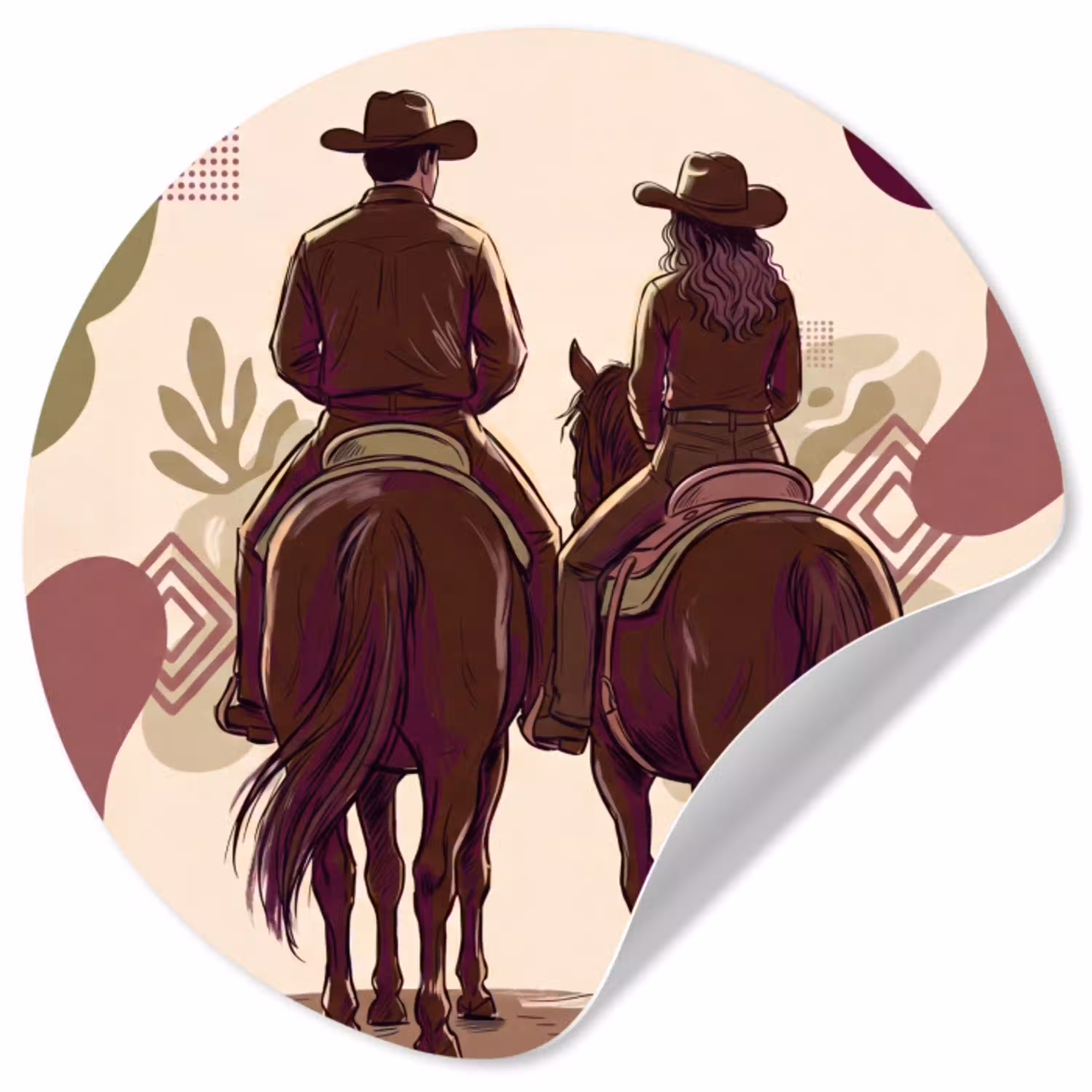 Mensen - Ruiters - Western - Illustratie - Bruin Wandcirkel behangsticker klein -3d