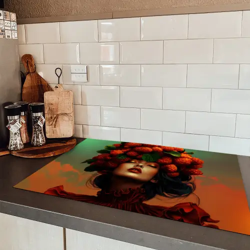 Vrouw - Frambozen - Bladeren Inductie beschermer vinyl 3mm klein -sfeer3