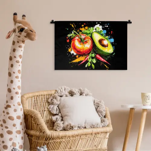 Tomaat - Avocado - Peper - Graffiti - Verf - Modern Wandkleed katoen klein -wsfeer5_kind