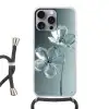 Kristal - Bloemen - Grijs Hoesje iPhone 16 Pro Max met koord klein -3d