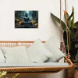 Boeddha in een mystieke tuin tuinposter los doek klein -sfeer7