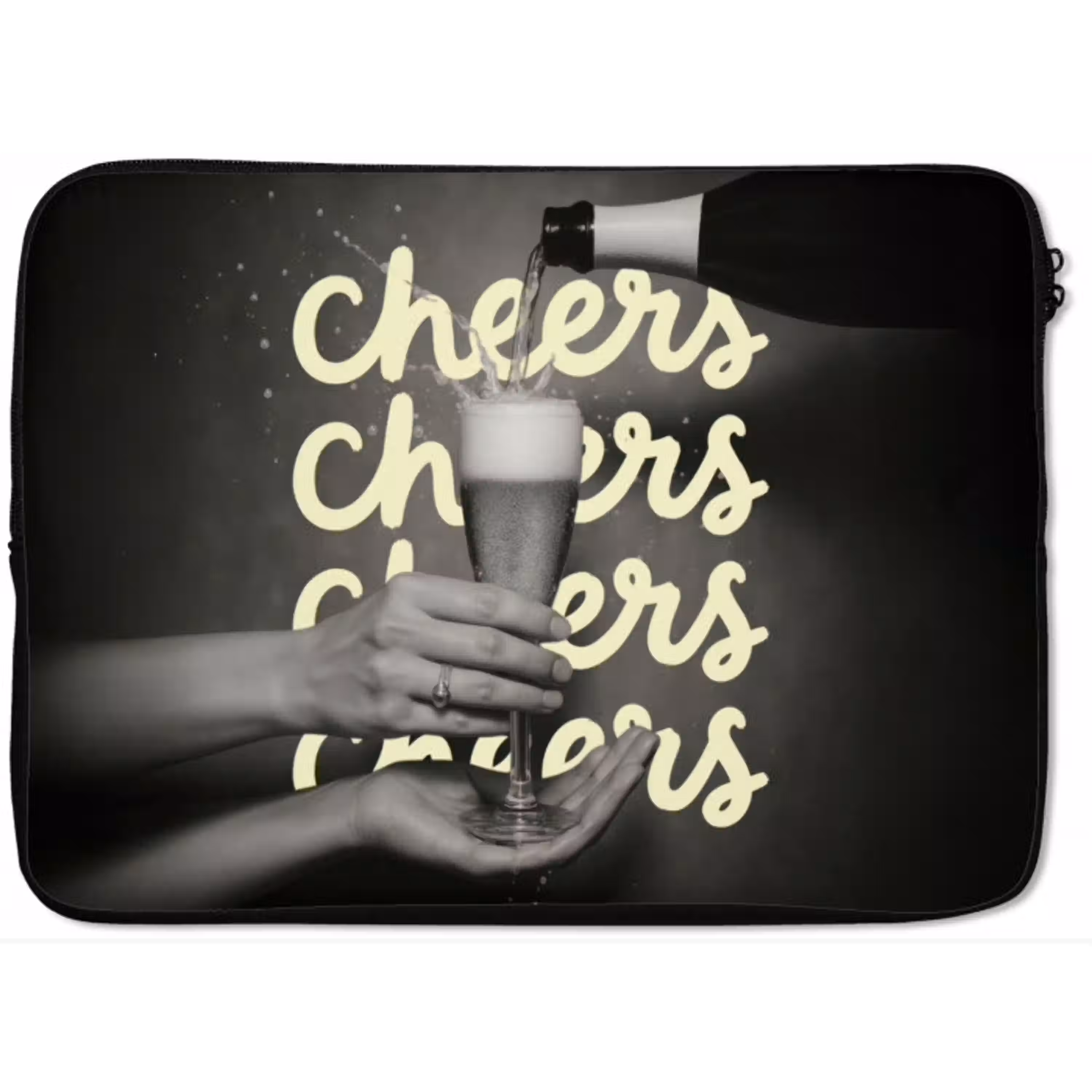 Cheers - Wijn - Zwart - Wit laptophoes neopreen klein -zkaufland3dotto