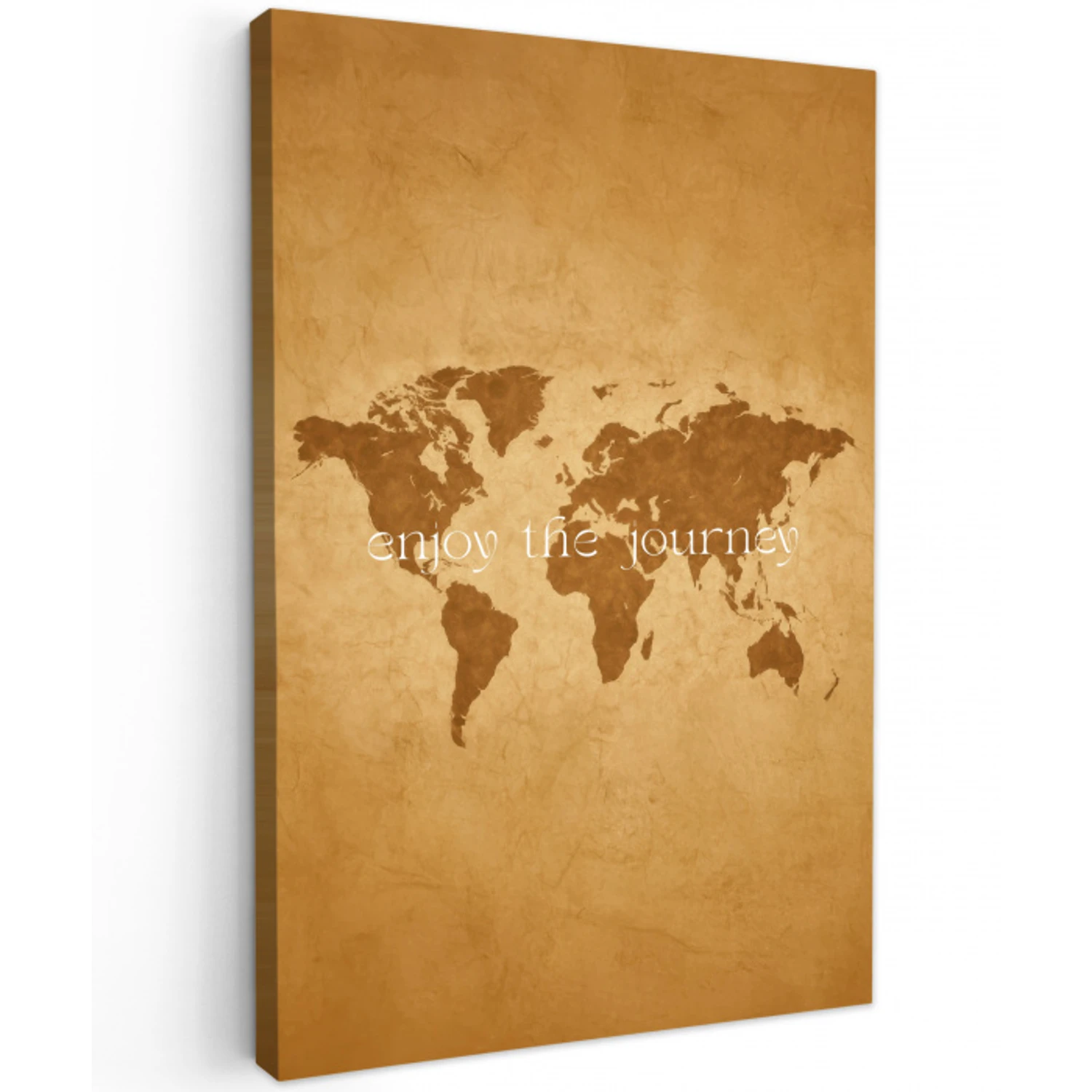 Beige - Papierstructuur - Wereldkaart Tuinposter op houten frame 2 cm dik middel -3d